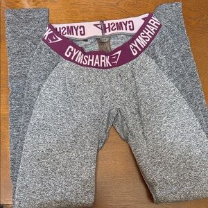 Gymshark Kids Heather Gray Leggings with Purple Waistband